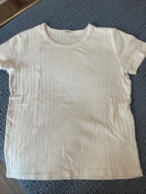 Brandy Melville White Short Sleeve Ribbed Tee